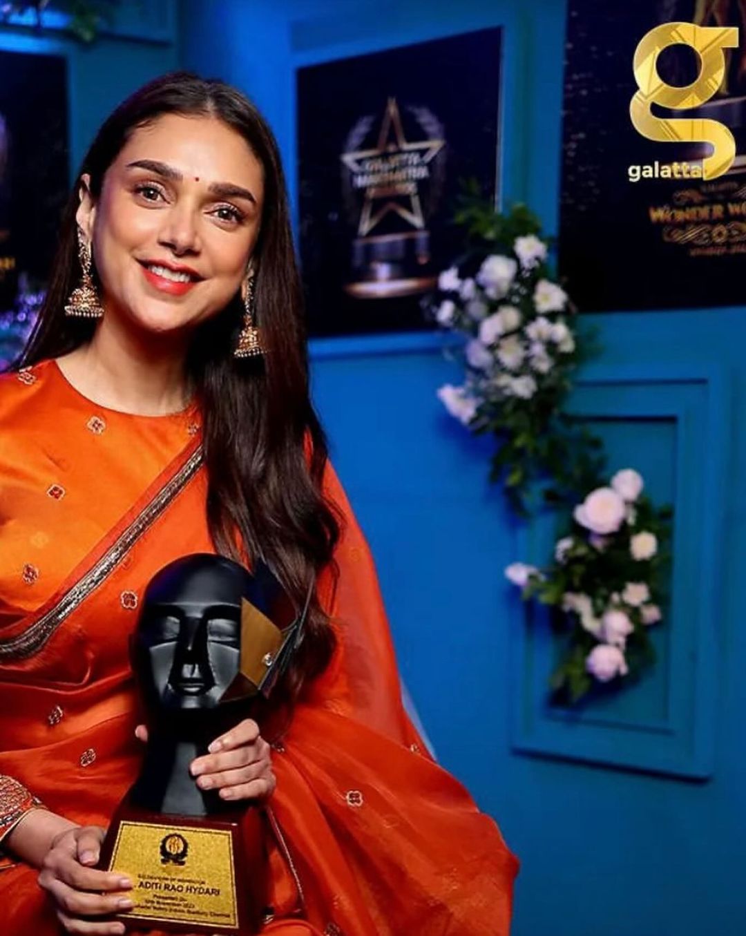 Bollywood Actress Aditi Rao Hydari In Orange Saree